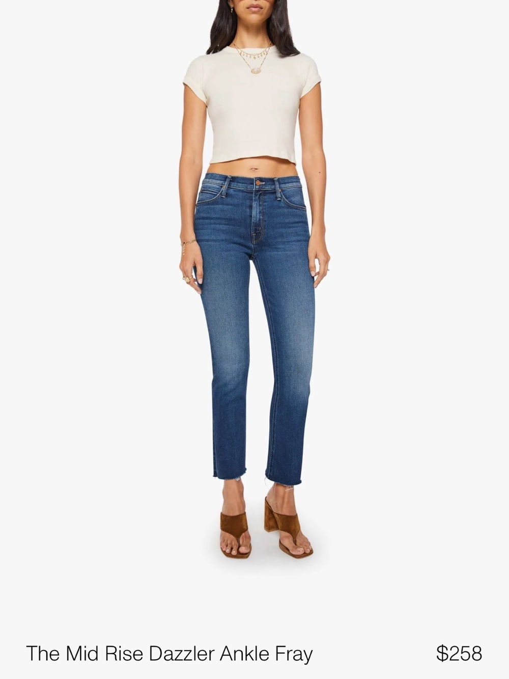 MOTHER Mid Rise Dazzler Ankle Fray Jeans - Blue